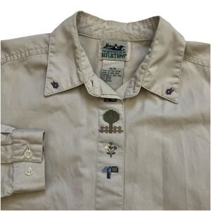 Vintage Northern Reflections Size Medium Floral Scene Button Up Long SleeveShirt